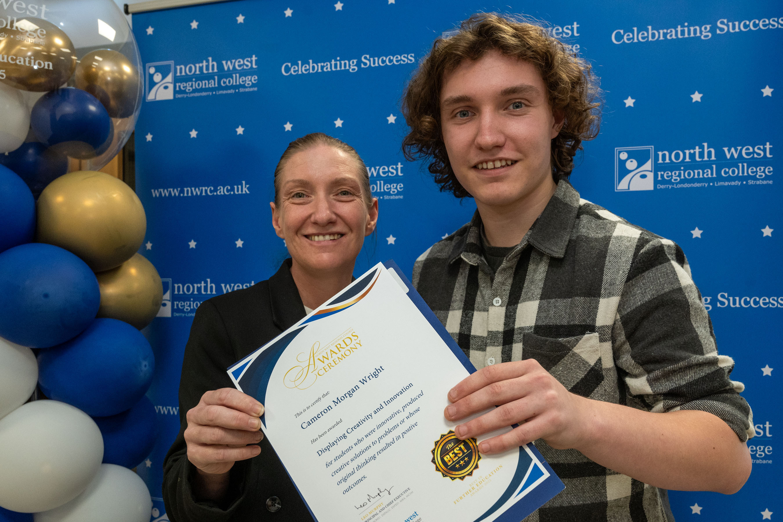 Two people at celebration event.