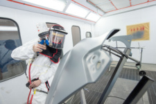 Enda Gallagher, working on spray painting during NWRC's Skills competition at Springtown Campus.