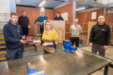 Dion Connor, first place prize winner in Plumbing, receives his award from Karen Moore, Head of Quality Enhancement at NWRC, during the college's Skills competition. Also pictured are Dick Tucker, Employment Liaison Officer, Tommy Quigley, Judge, Ronnie Ferris, Worldskills Judge, Joe Porteous, Curriculum Manager and Aidan Wilson, Technician.