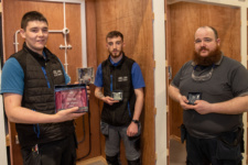 Josh Young, first in Electrical, with Harry Rodgers, second prize and Paul Rooney, third prize at NWRC's Skills competition.