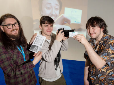 Michael Timoney left from the North West Regional College pictured with filmmaker Ben Lagan Mc Cullough featuring fellow student an actor Lucas Deighan right