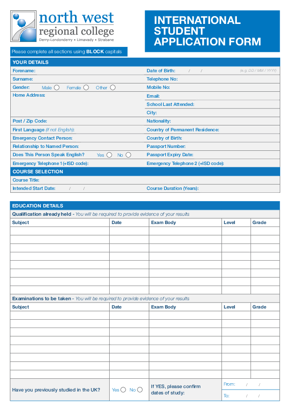 NWRC International Application Form